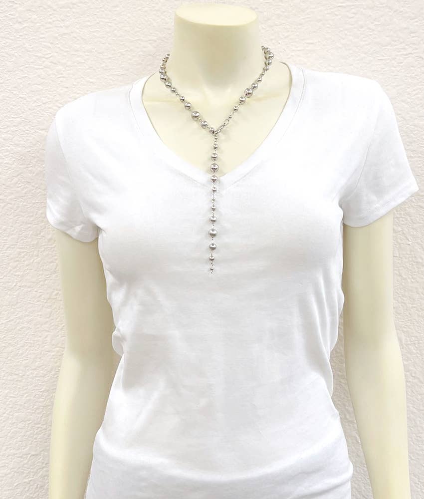 25" Handmade Silver Navajo Bead Lariat Necklace