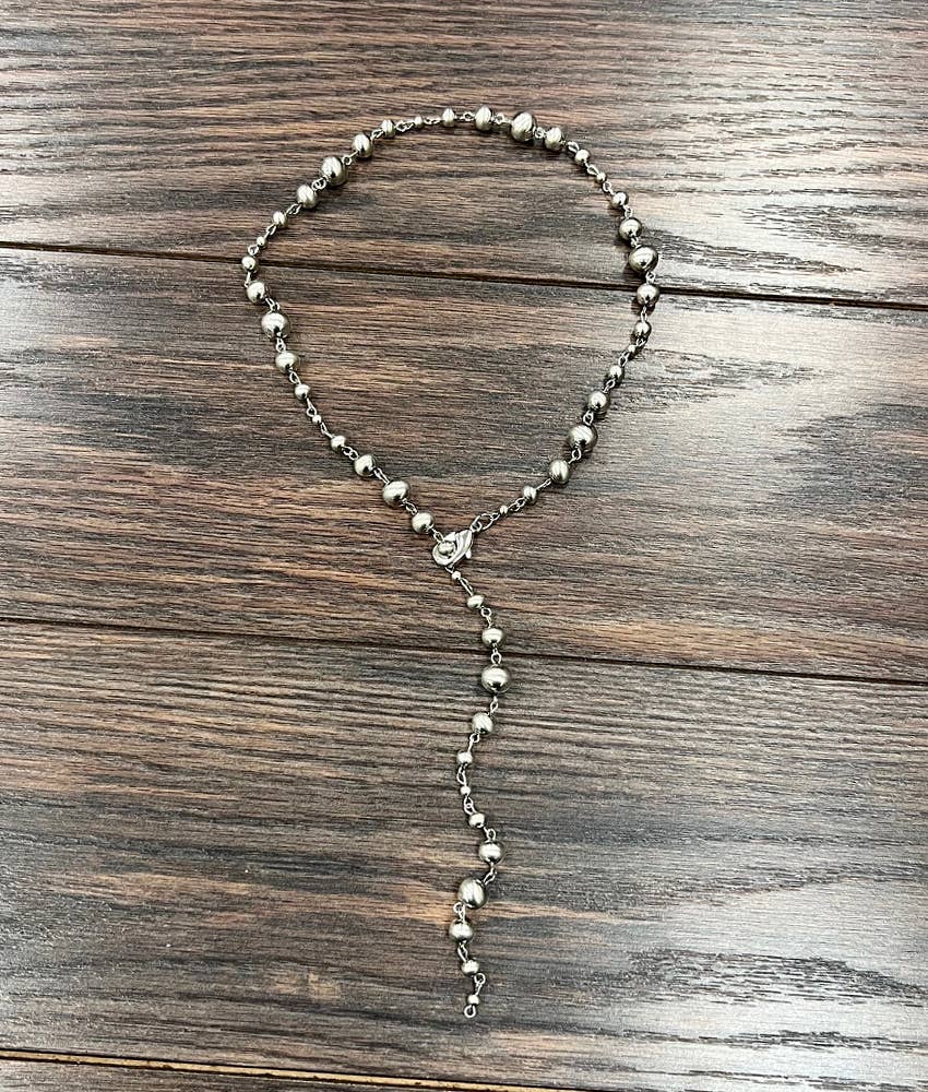 25" Handmade Silver Navajo Bead Lariat Necklace