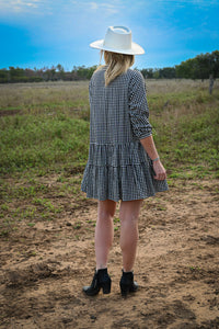 V Neck Tiered Gingham Dress