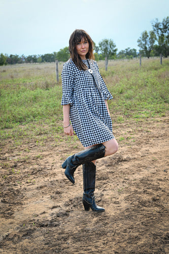 Bell Sleeve Gingham Black and White