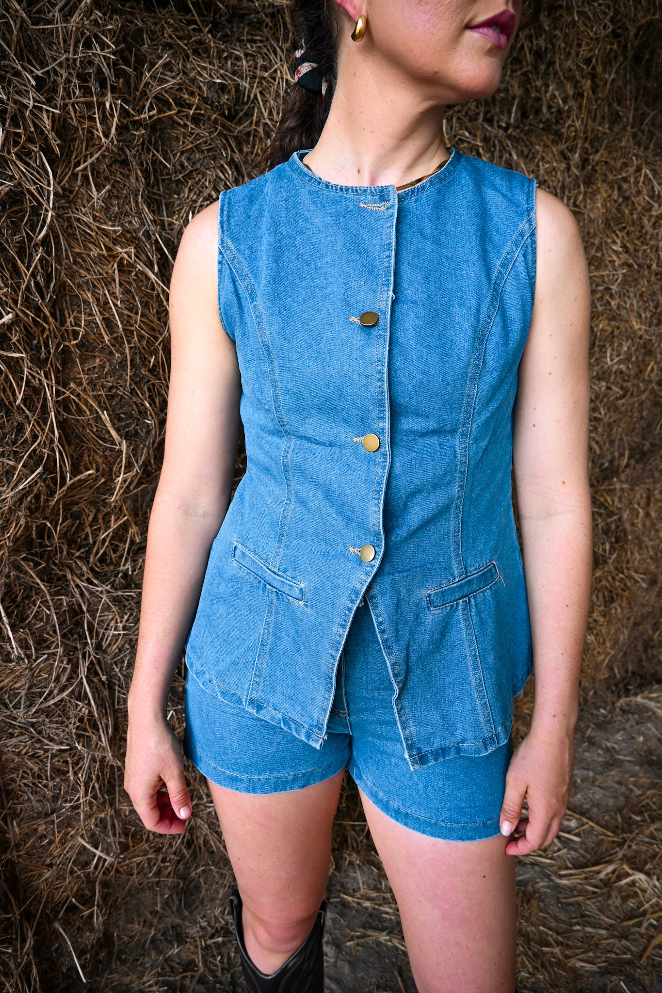 Denim Vest and Shorts Set