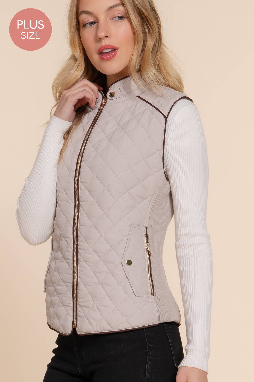 Curvy Suede Piping Quilted Padding Vest