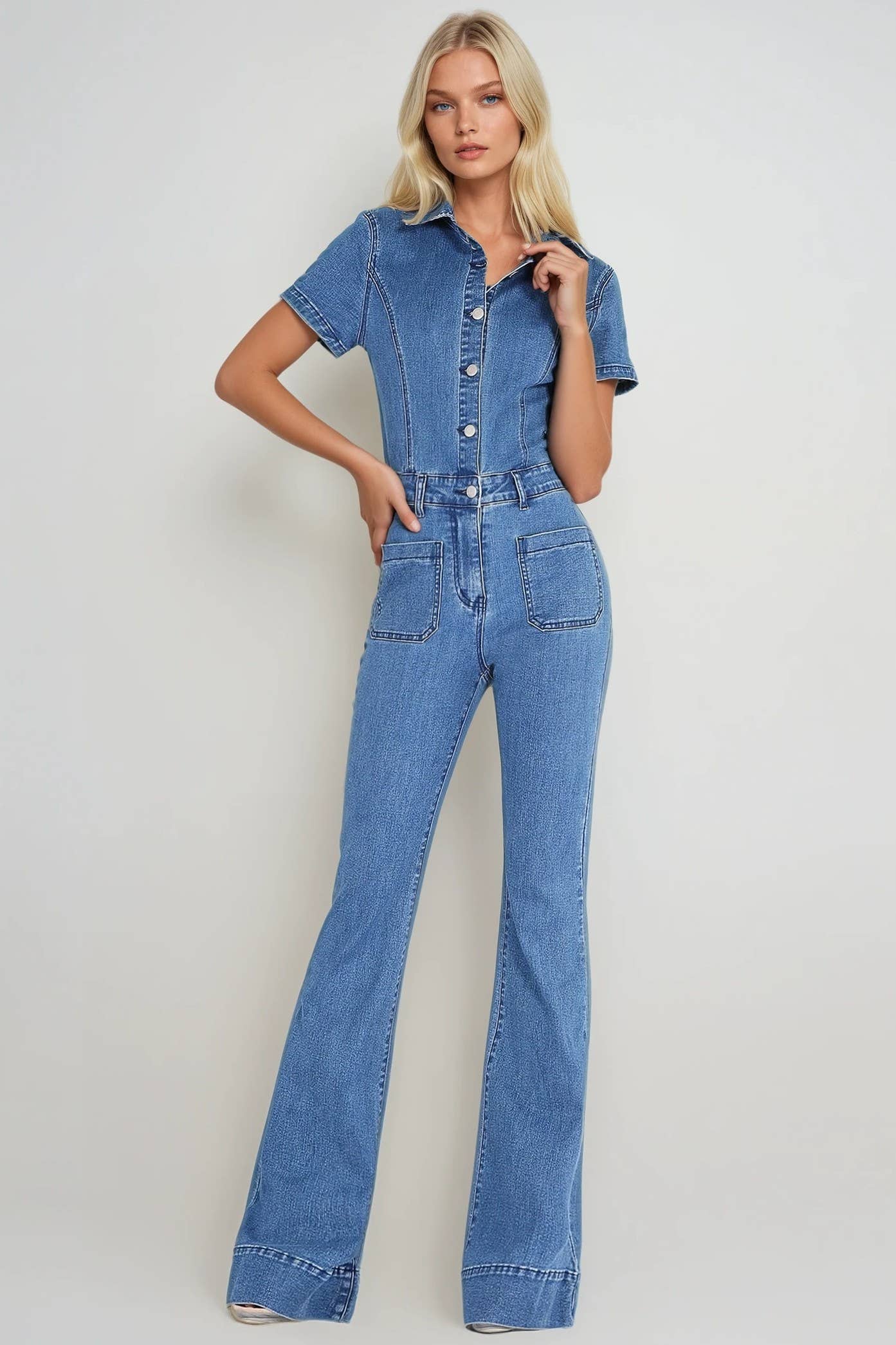 Lainey Light Bell Bottom Denim Jumpsuit