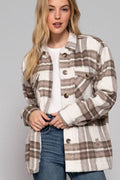 Long Sleeve Inside Faux Fur Brushed Plaid Jacket
