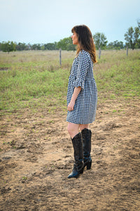 Bell Sleeve Gingham Black and White