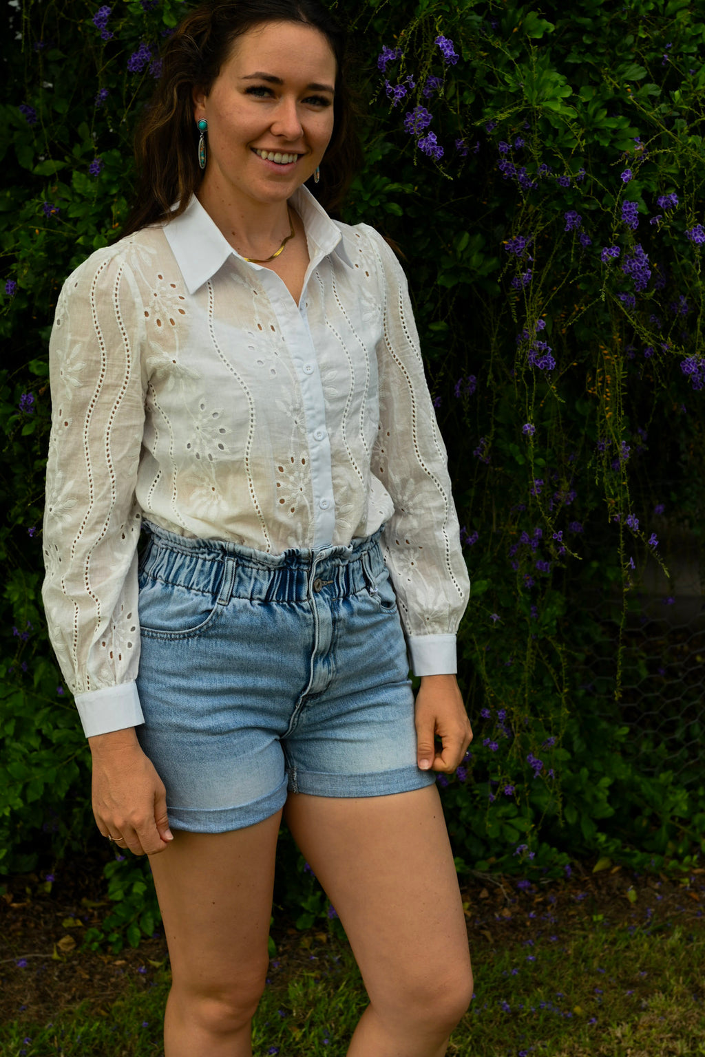 Gathered Waist Denim Shorts