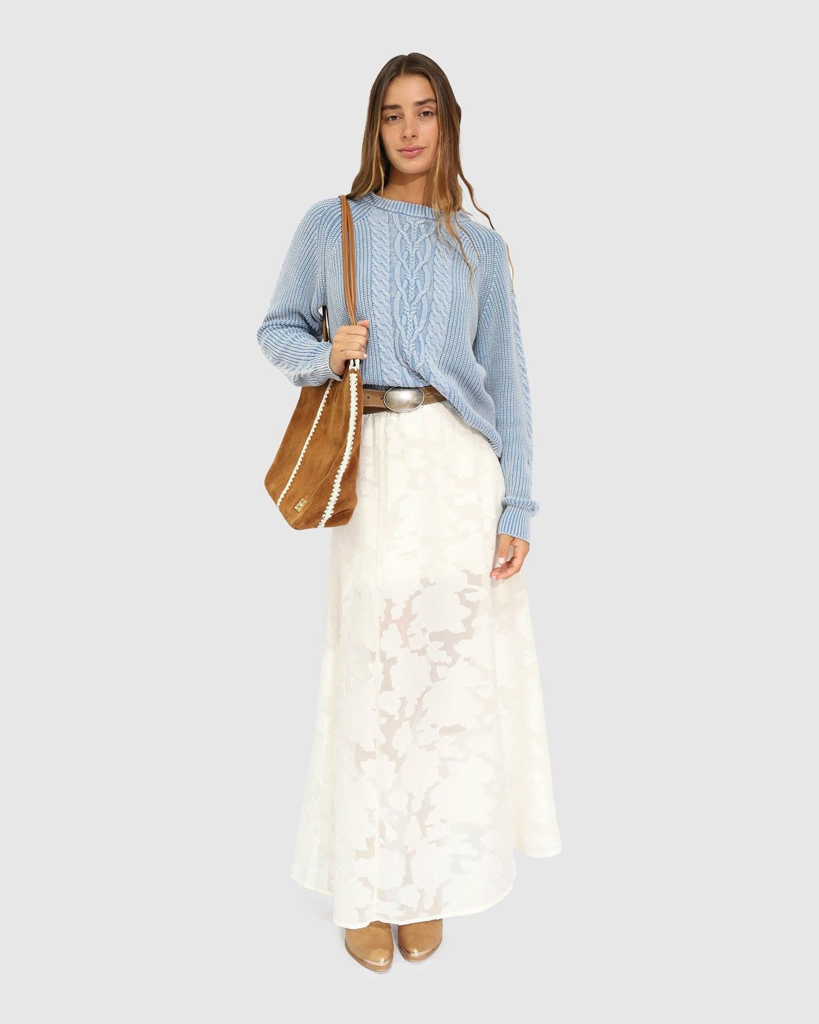 Hudson Street Cable Sweater - Light Blue