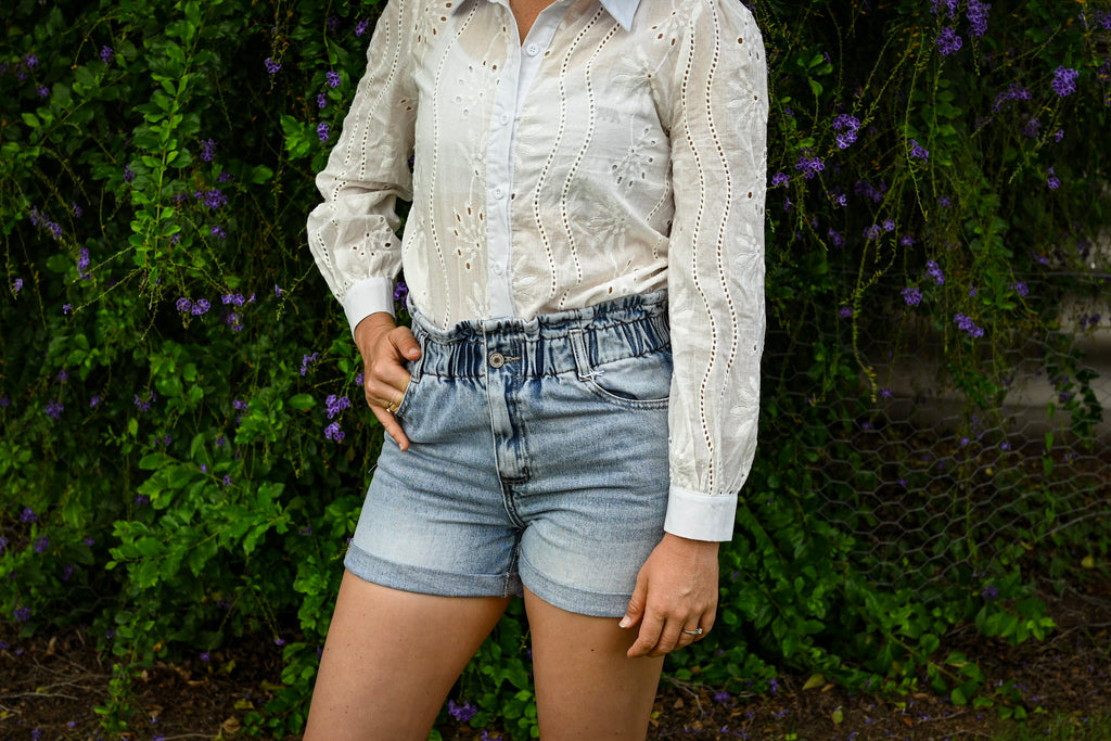 Gathered Waist Denim Shorts