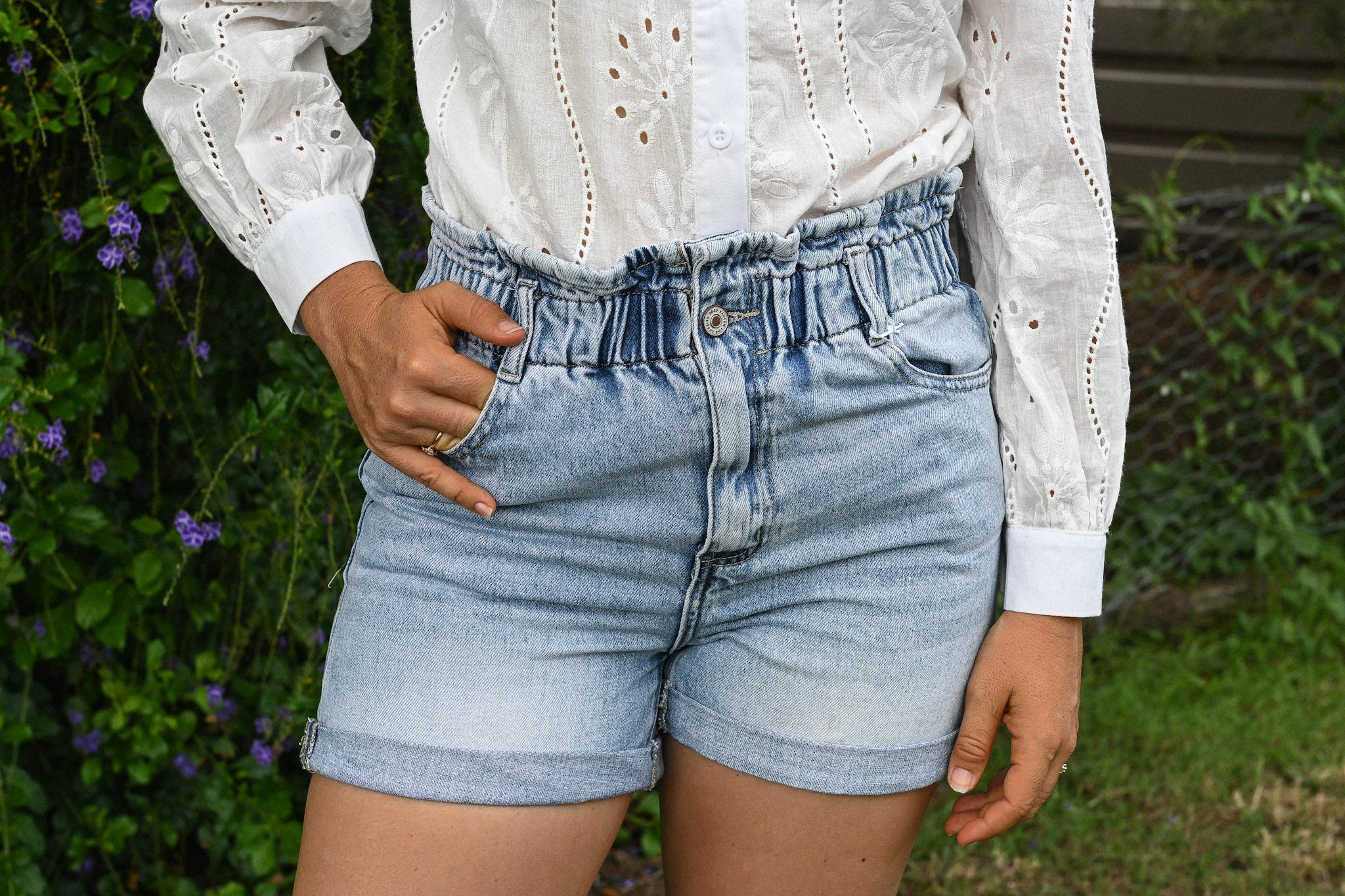 Gathered Waist Denim Shorts