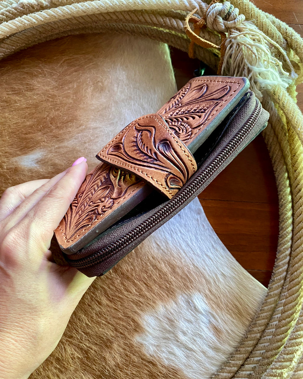 Tooled Leather Purse with Magnetic Clasp
