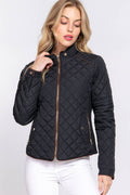 Suede Piping Detail Rib Quilted Padding Jacket