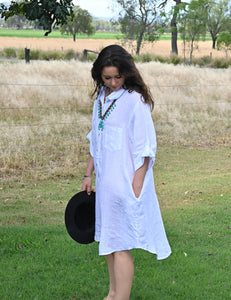 White Shirt Linen Dress