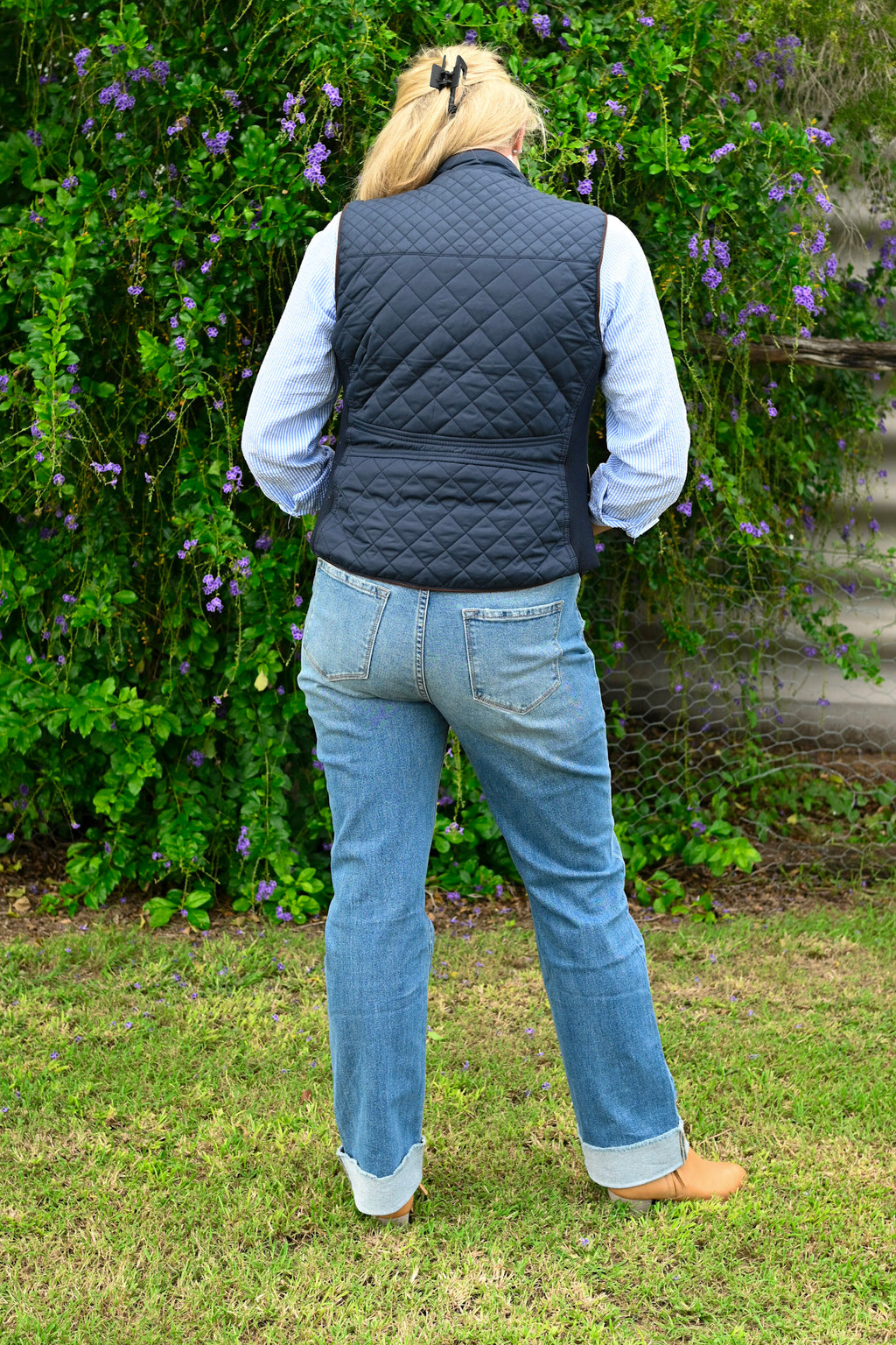 Suede Piping Quilted Padding Vest
