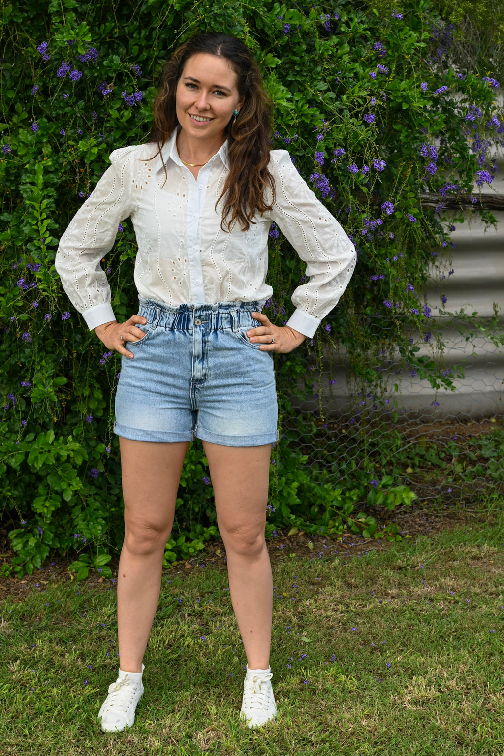 Gathered Waist Denim Shorts