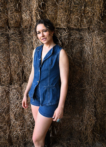 Denim Vest and Shorts Set