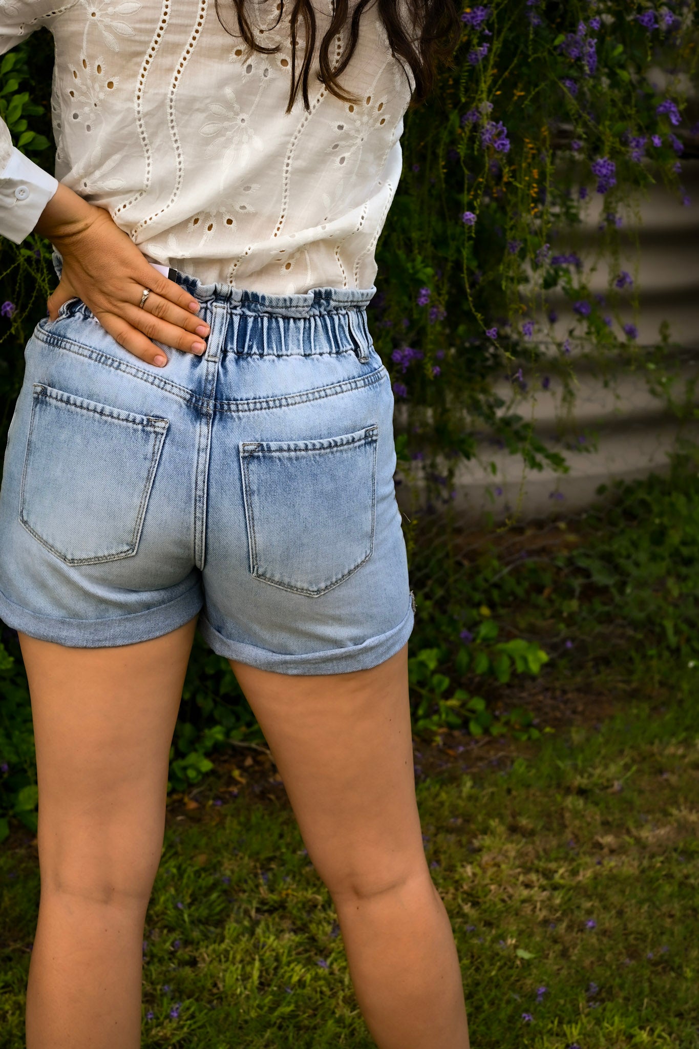 Gathered Waist Denim Shorts