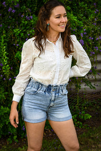 Gathered Waist Denim Shorts