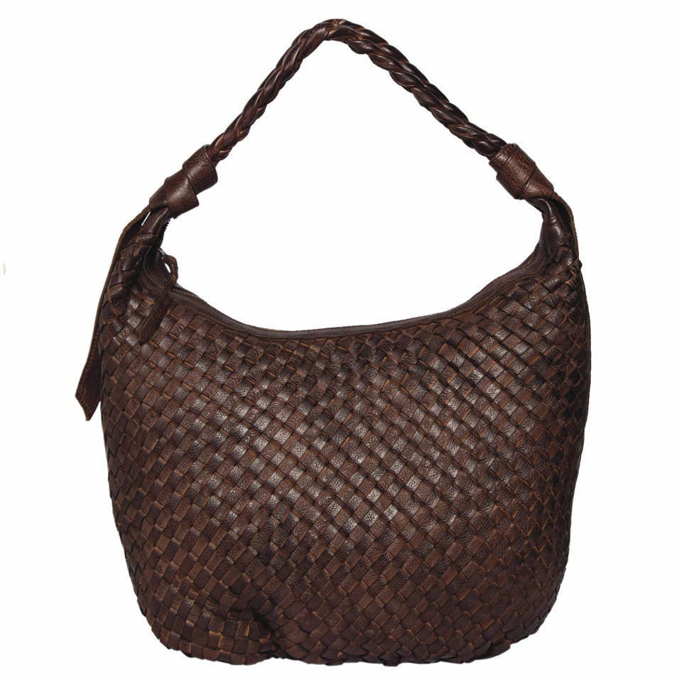 Woven Washed Leather Hobo Bag – Belfast - Chocolate