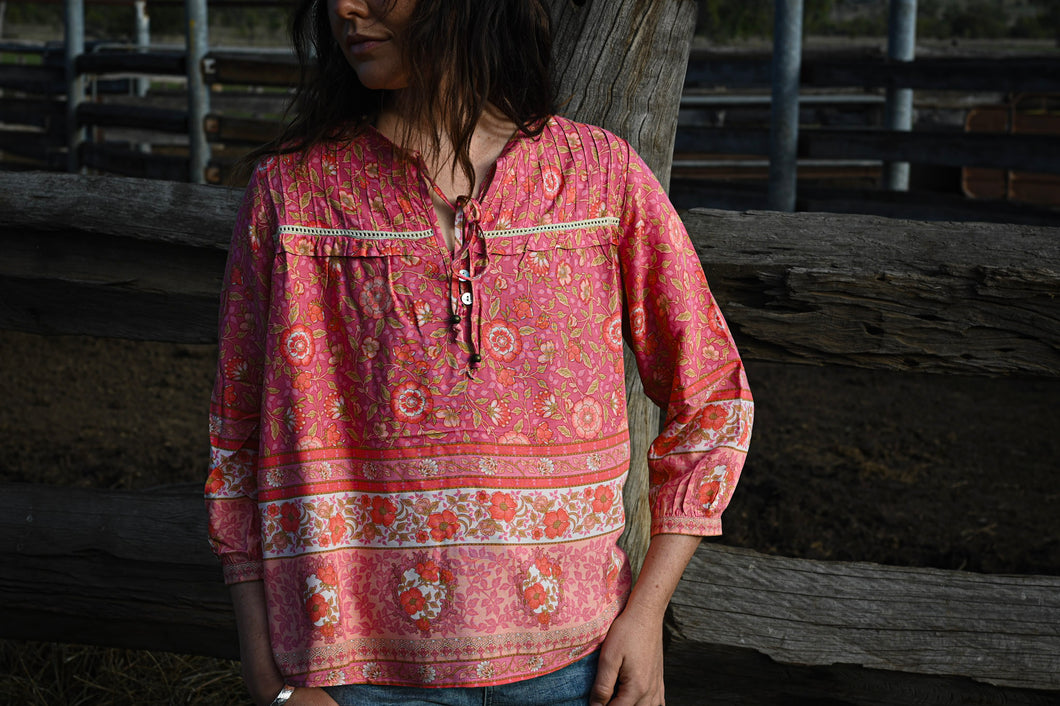 Daisy Peach Boho three quarter Blouse