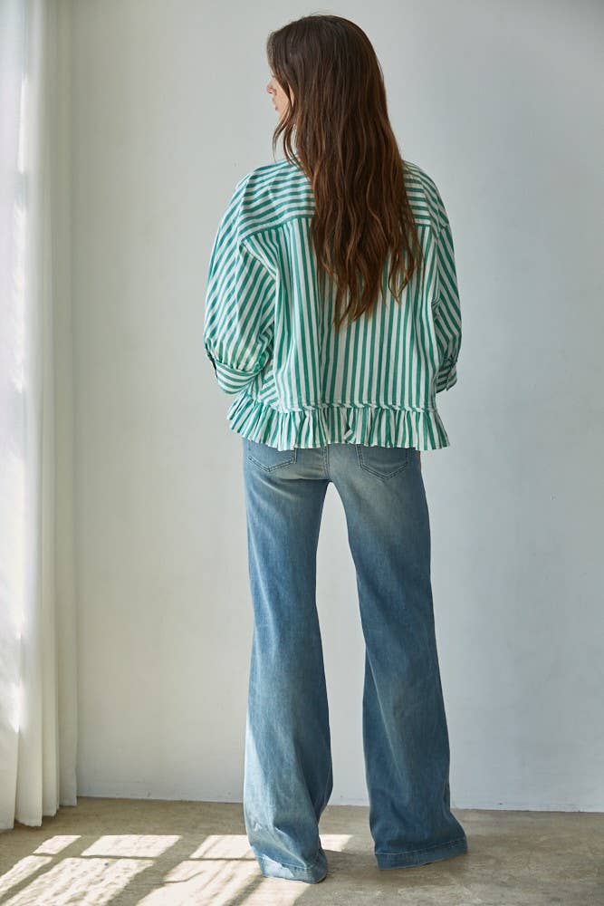 Kristy Woven Cotton Striped Button Down Shirt Top