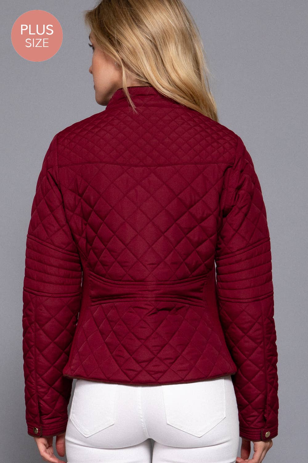 Curvy Girls Suede Piping Detail Rib Quilted Padding Jacket
