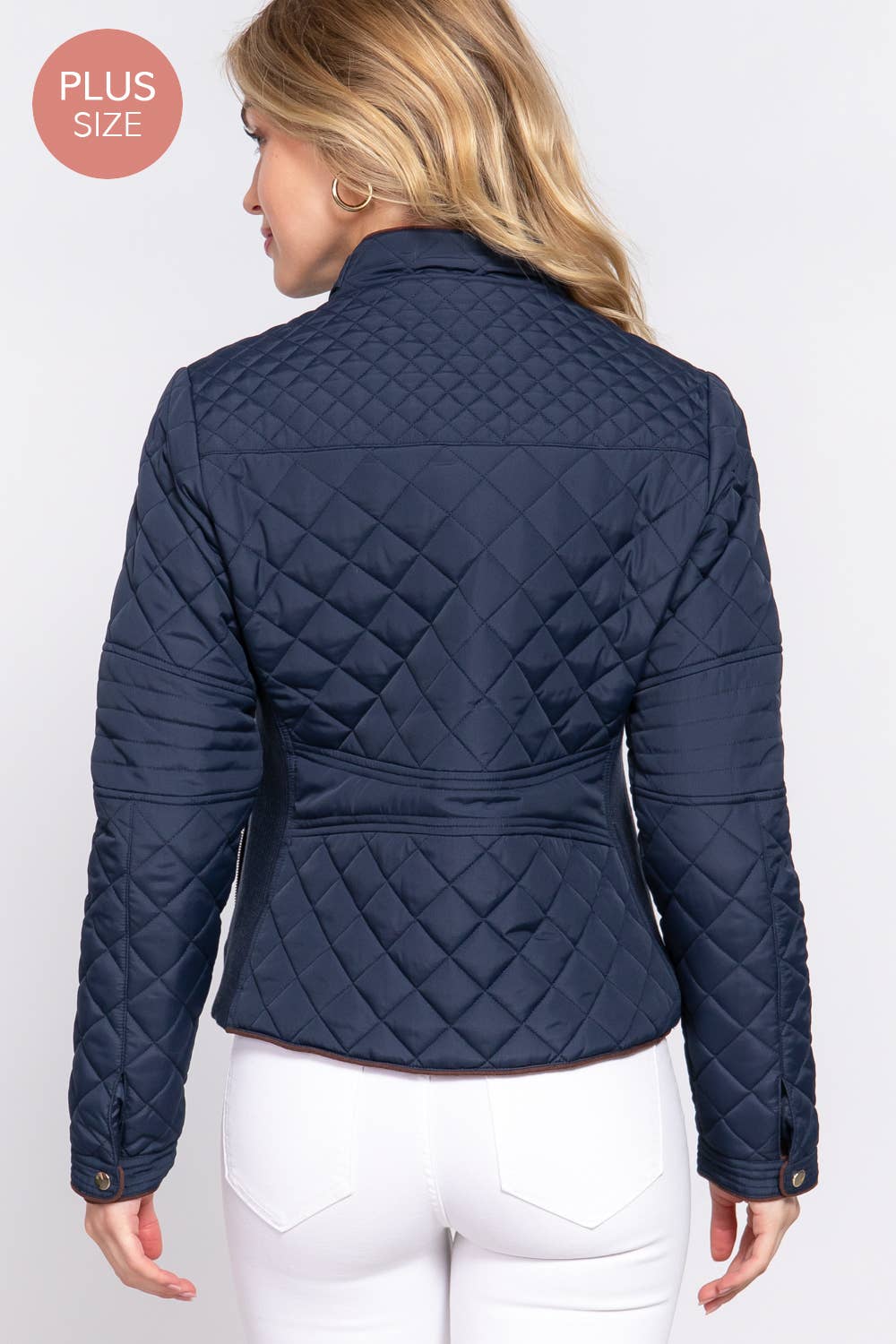 Curvy Girls Suede Piping Detail Rib Quilted Padding Jacket