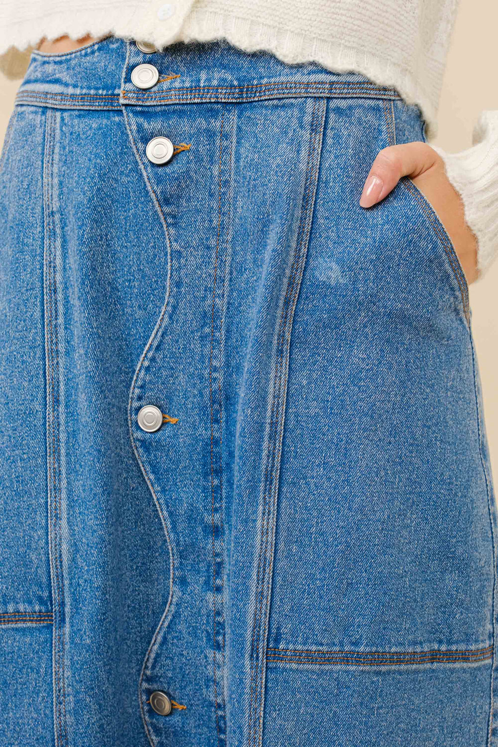 Wavy  Denim Maxi Skirt