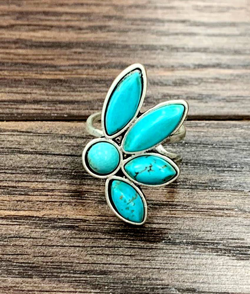 Turquoise, Brass Adjustable Ring