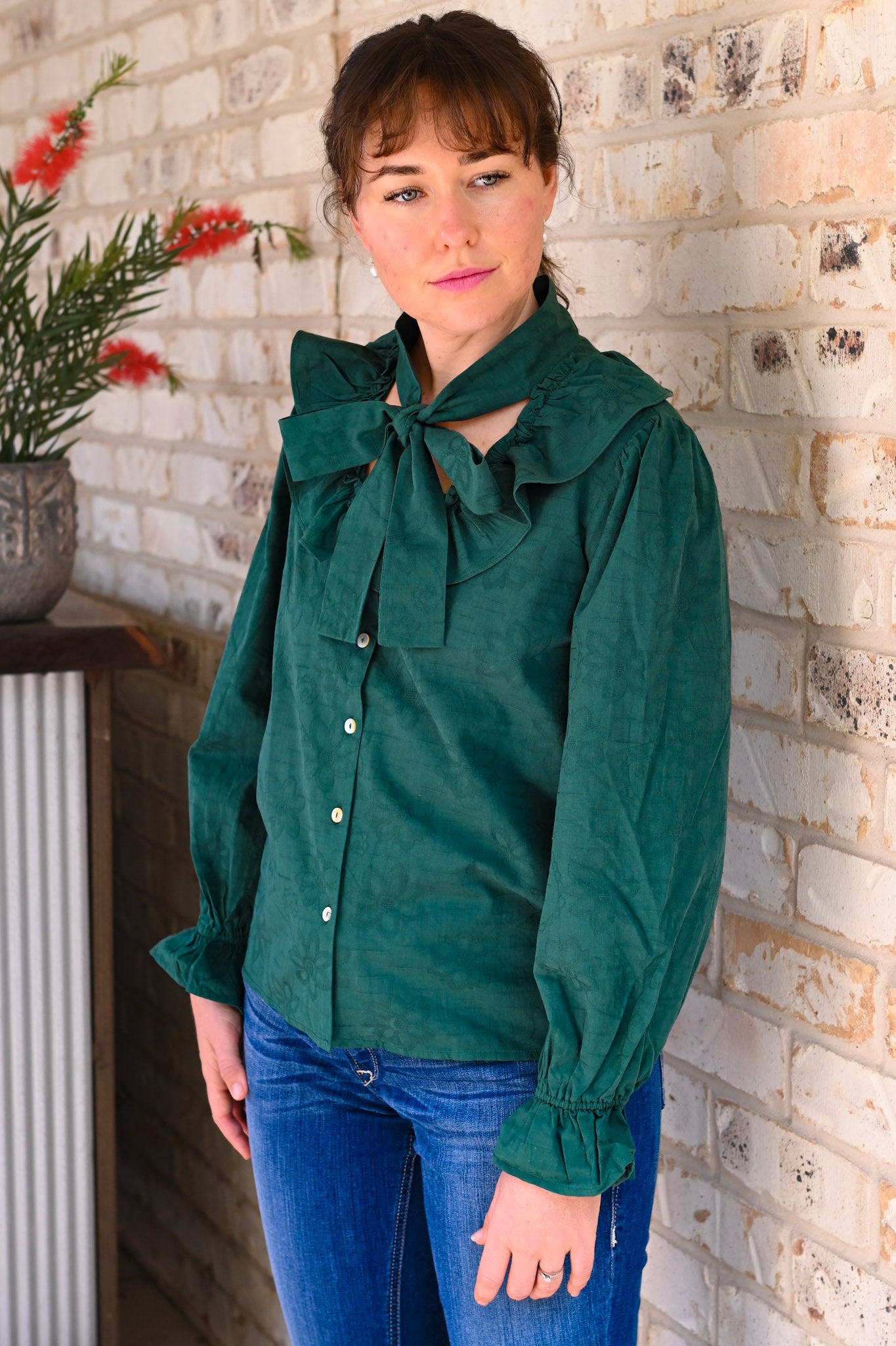 Rachel Floral Long Sleeve Blouse - EMERALD