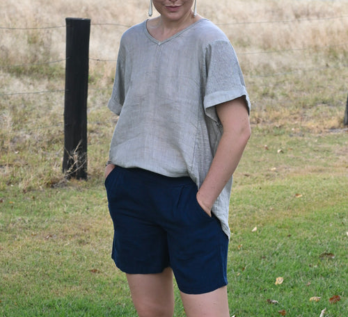 Navy Linen Shorts