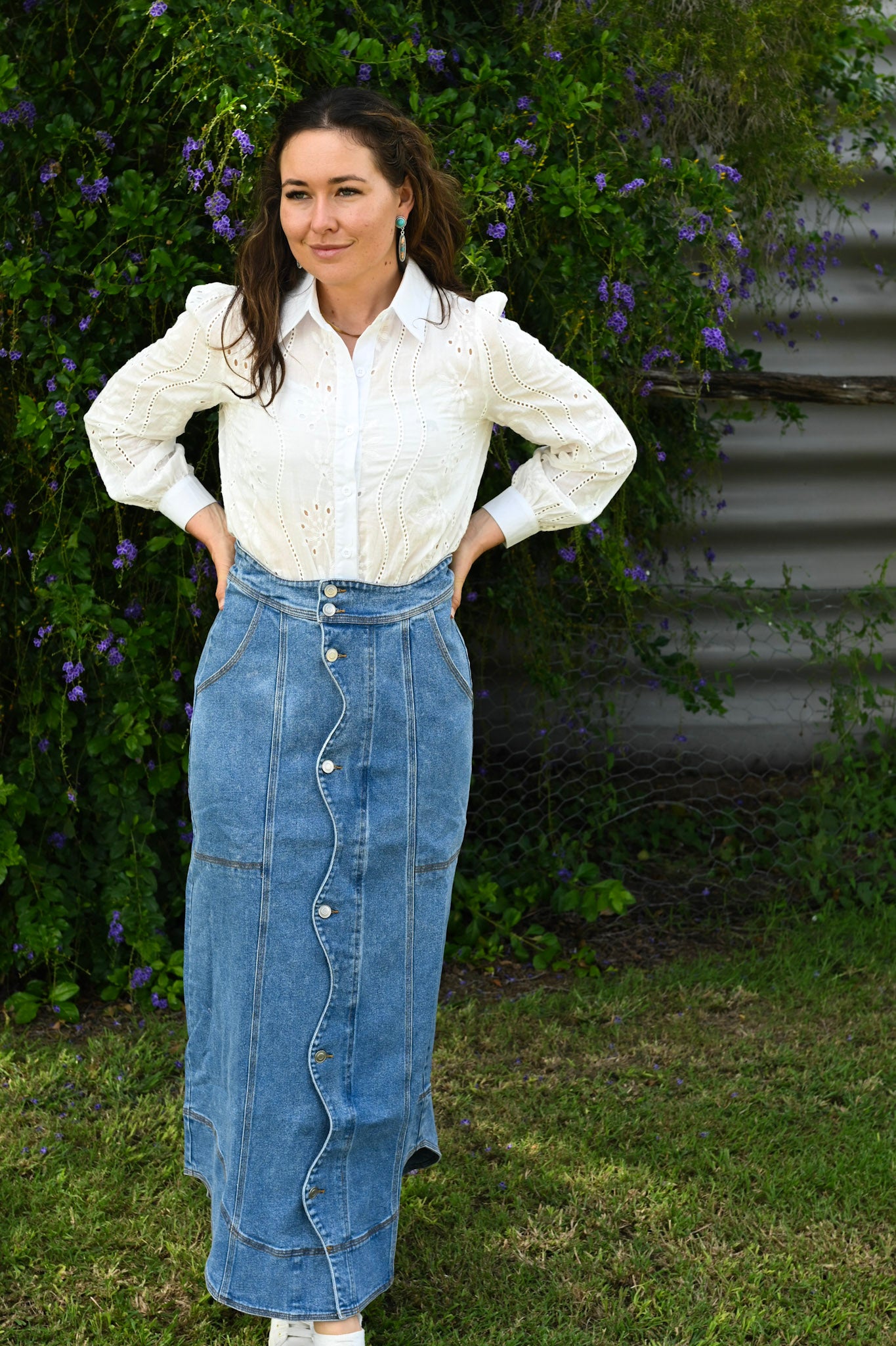 Wavy  Denim Maxi Skirt