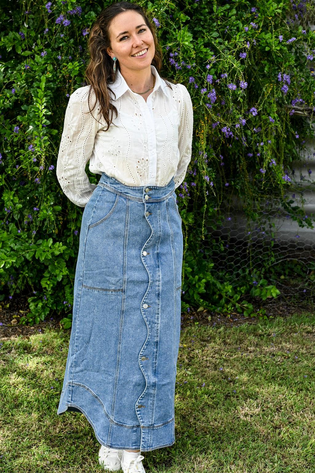 Wavy  Denim Maxi Skirt