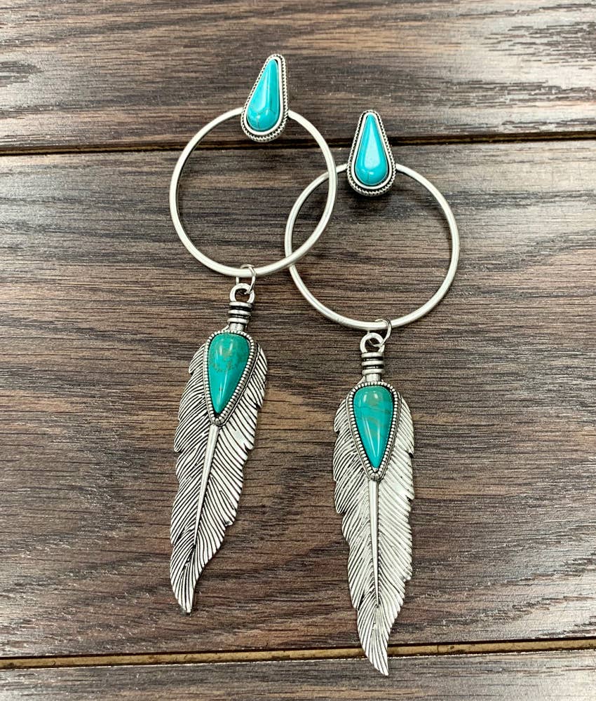 5.5" Navajo Feather Turquoise Post Earrings