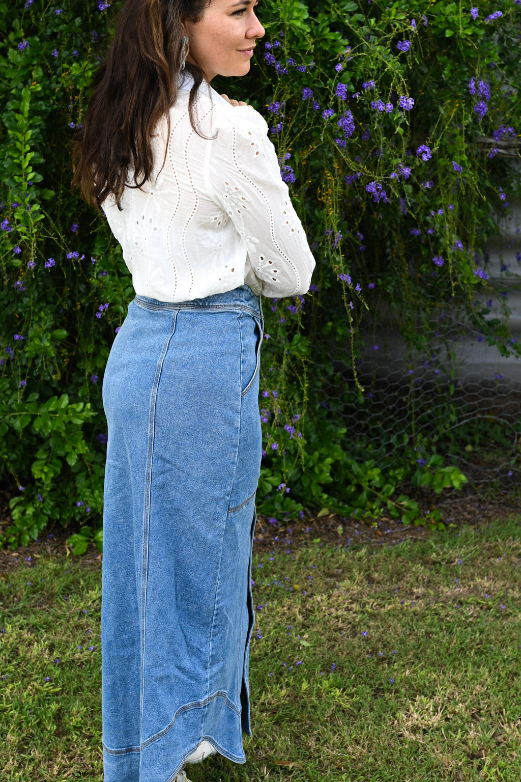 Wavy  Denim Maxi Skirt