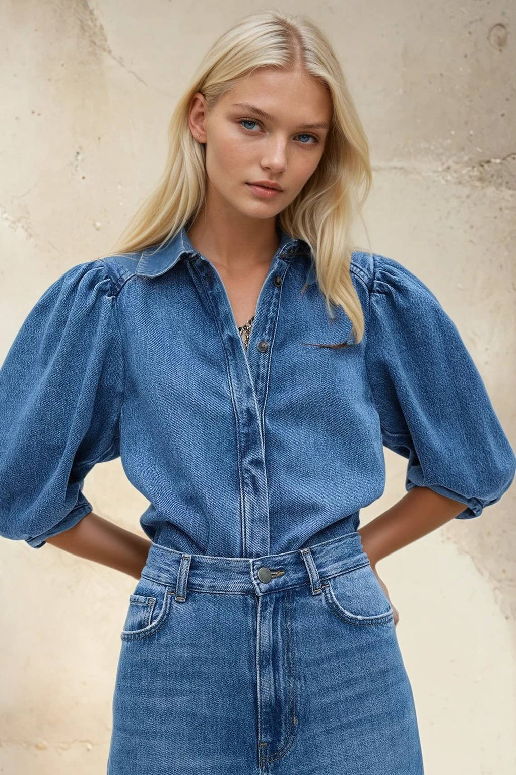 BALLOON SLEEVED DENIM SHIRT