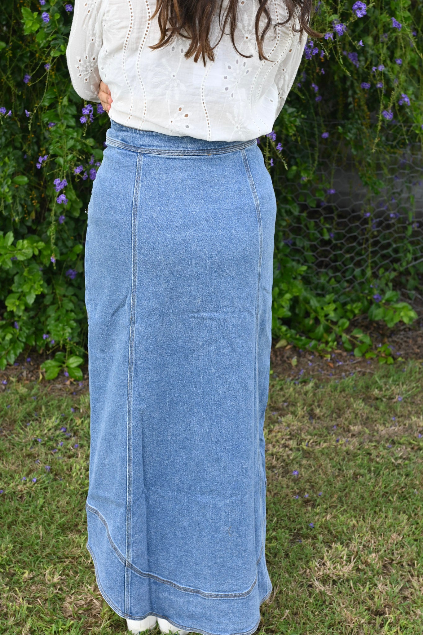 Wavy  Denim Maxi Skirt