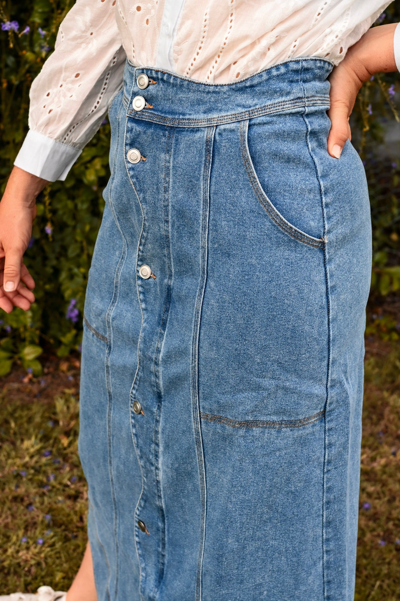 Wavy  Denim Maxi Skirt