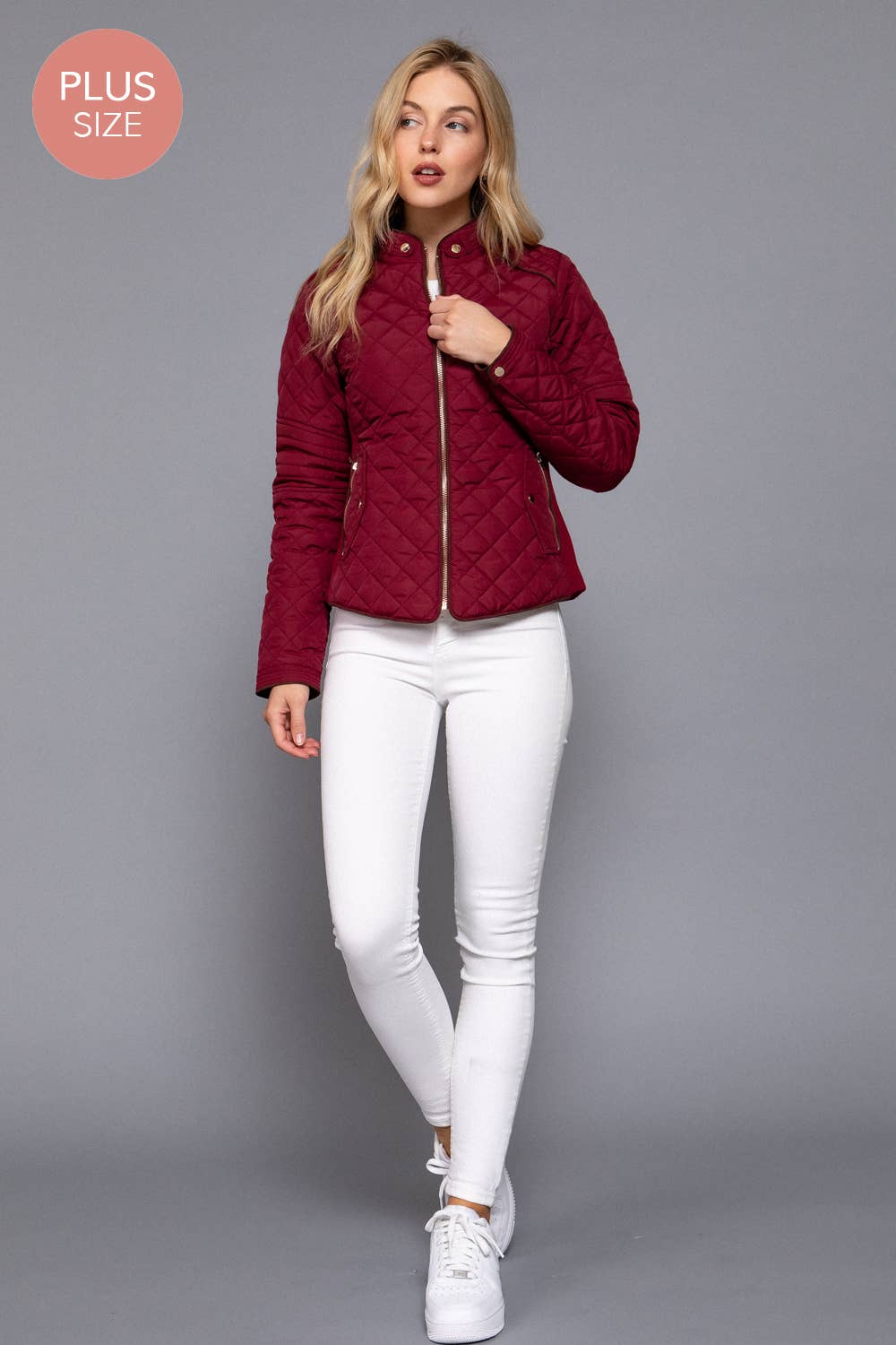 Curvy Girls Suede Piping Detail Rib Quilted Padding Jacket