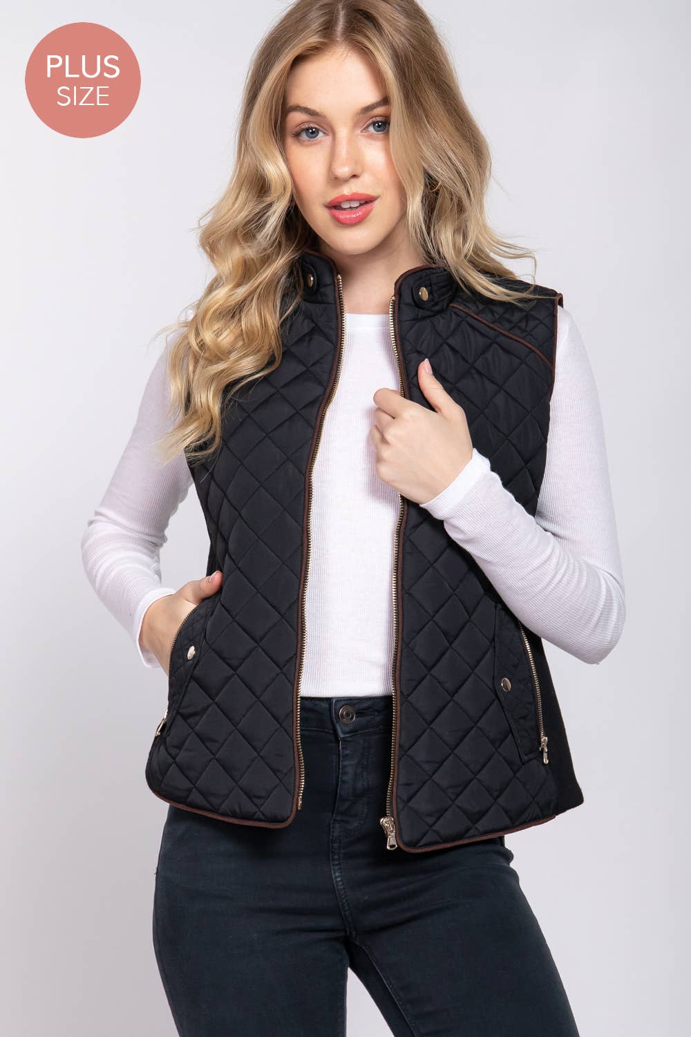 Curvy Suede Piping Quilted Padding Vest