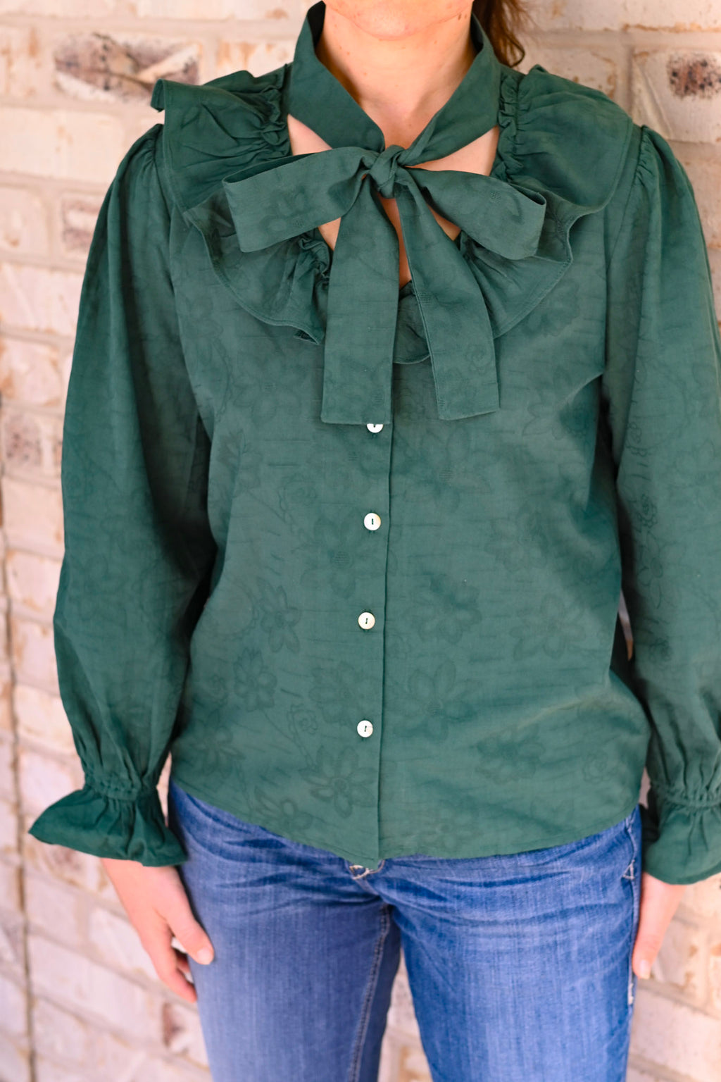 Rachel Floral Long Sleeve Blouse - EMERALD