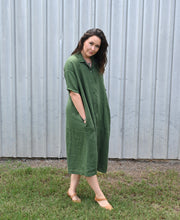 Forest Green Short Sleeve Button Dress