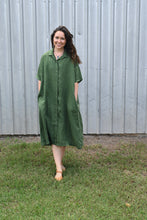 Forest Green Short Sleeve Button Dress