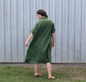 Forest Green Short Sleeve Button Dress