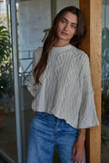 Sarah Knit Cable Sweater Cotton 3/4 Sleeve Pullover