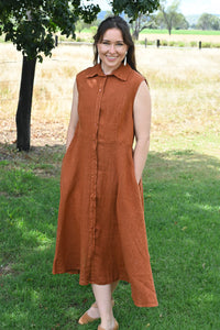 Rust Linen Button Up Dress