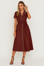SHORT SLEEVE COLLARED MIDI DRESS WITH PEARL DETAIL