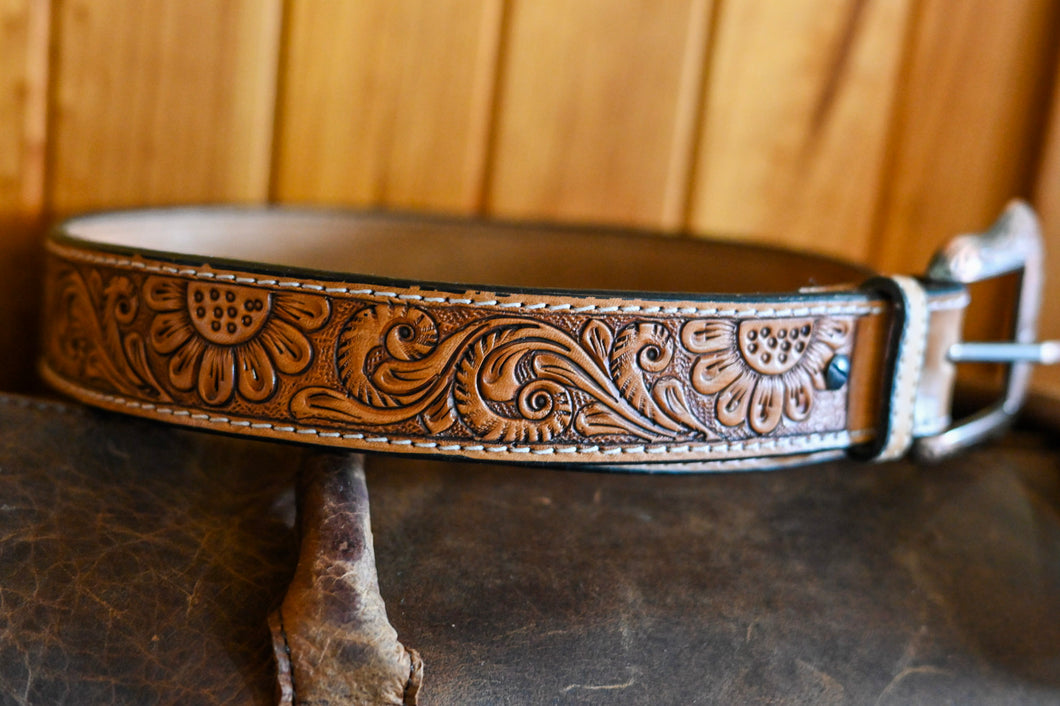 Floral Leather Work Belt