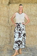 Long satin cow print skirt