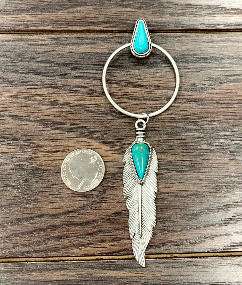 5.5" Navajo Feather Turquoise Post Earrings