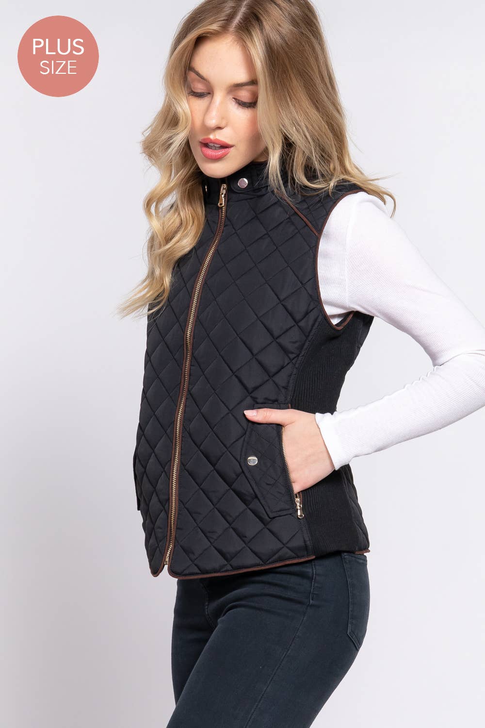 Curvy Suede Piping Quilted Padding Vest